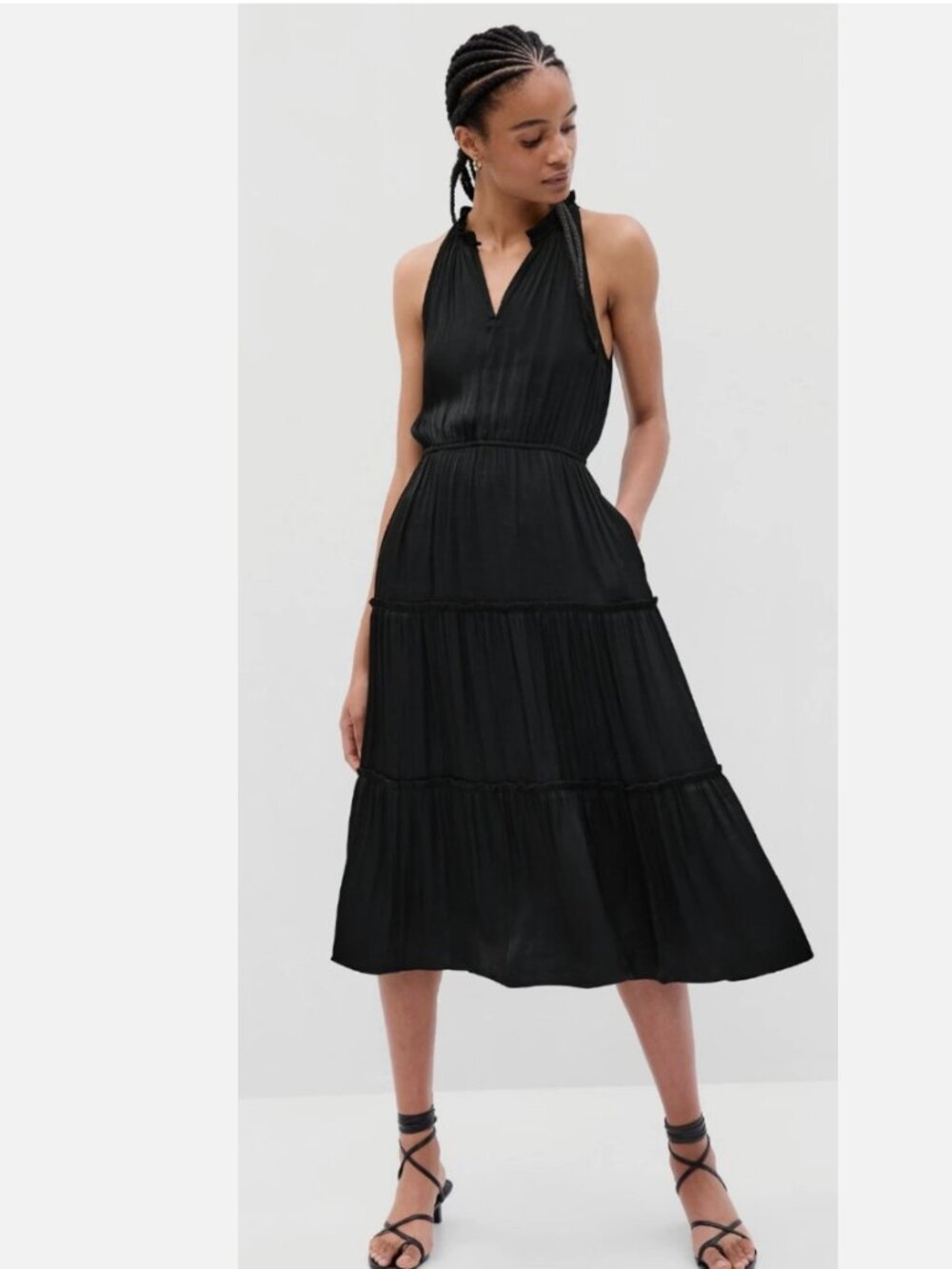 Gap Women's Black Tiered Midi Sleeveless Dress XSP